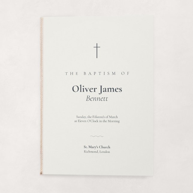 Grace Stone Minimal Cross Folded Baptism Program (Gace | Stone - Folded Baptism Order of Service (string embellishment not included))
