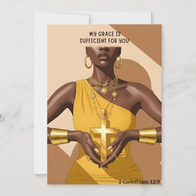 Grace & Strength 2 Corinthians 12:9 Faith Art Holiday Card (Front)