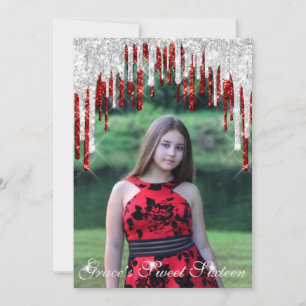Grace Sweet Sixteen Red Silver Drips Save The Date
