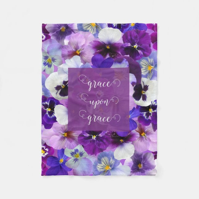 Grace Upon Grace Bible Verse Purple Flower Fleece Blanket (Front)