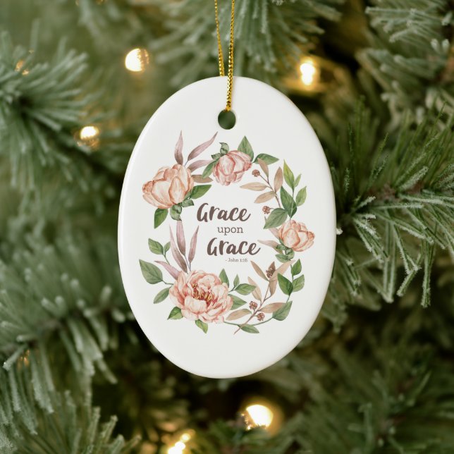 Grace Upon Grace - John 1:16 - Floral Ceramic Ornament (Tree)