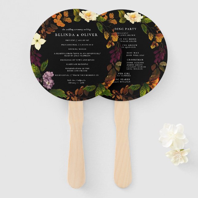 Grace Vintage Dark Wedding Program Hand Fan (Front and Back)