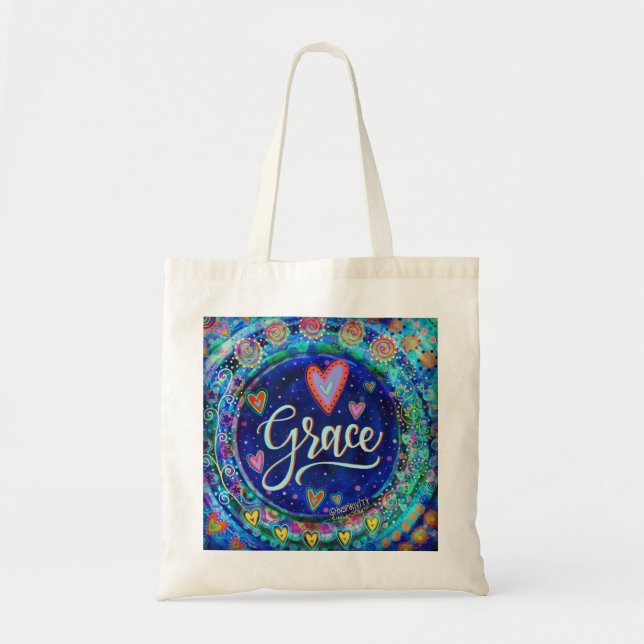 Grace Whimsical Blue Inspirivity Tote Bag (Front)