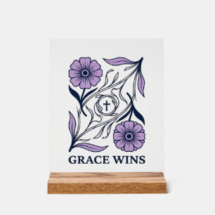 Grace Wins Floral Christian Vintage Engraving Tee_ Acrylic Sign