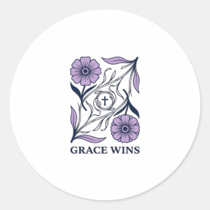Grace Wins Floral Christian Vintage Engraving Tee_ Classic Round Sticker