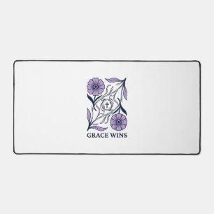 Grace Wins Floral Christian Vintage Engraving Tee_ Desk Mat
