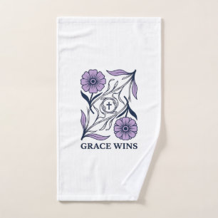 Grace Wins Floral Christian Vintage Engraving Tee_ Hand Towel