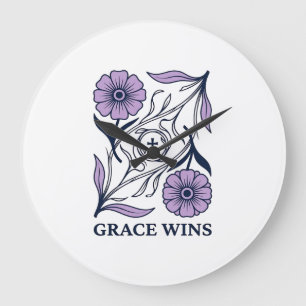 Grace Wins Floral Christian Vintage Engraving Tee_ Large Clock