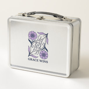 Grace Wins Floral Christian Vintage Engraving Tee_ Metal Lunch Box