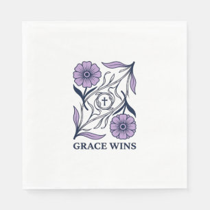 Grace Wins Floral Christian Vintage Engraving Tee_ Napkin