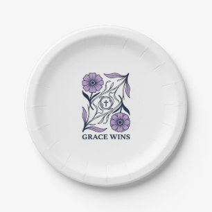 Grace Wins Floral Christian Vintage Engraving Tee_ Paper Plate