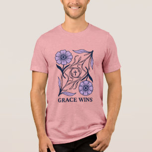 Grace Wins Floral Christian Vintage Engraving Tee_ Tri-Blend Shirt