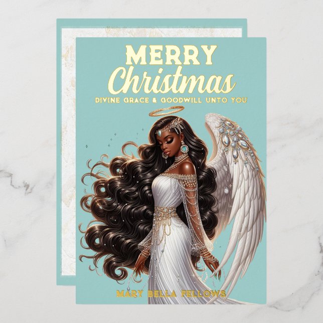 Graceful African American Angel Goddess Spiritual Foil Holiday Card (Front/Back)