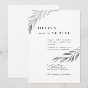 Graceful airy watercolor foliage botanical wedding invitation