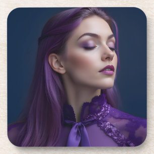 Graceful Amethyst Elegance: A Gothic Portrait Coaster
