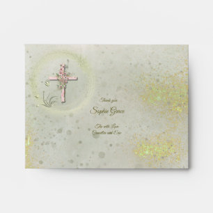 Graceful and sparkly cross baptism envelopes