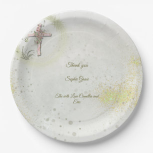 Graceful and sparkly cross baptism paper plates