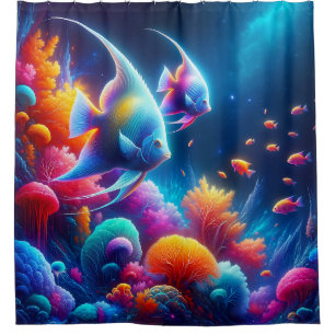 “Graceful Angelfish Coral Reef Art” Shower Curtain
