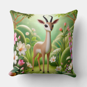 Graceful Antelope Amid Blooming Flora Cushion