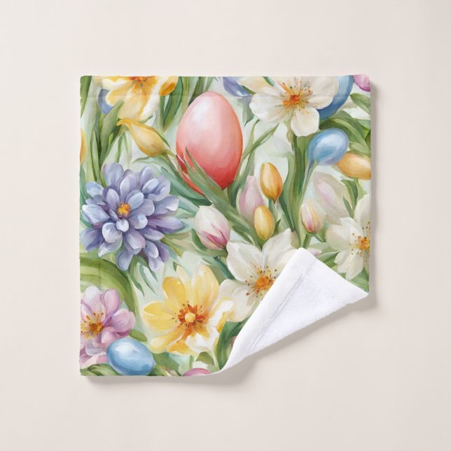 Graceful Apple Blossom, Tulips and Easter Eggs Bath Towel Set (Wash Cloth)