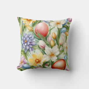 Graceful Apple Blossom, Tulips and Easter Eggs Cushion
