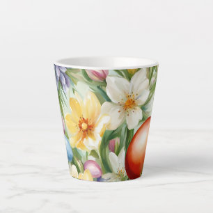 Graceful Apple Blossom, Tulips and Easter Eggs Latte Mug