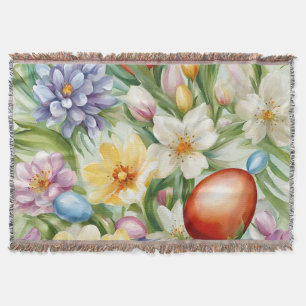Graceful Apple Blossom, Tulips and Easter Eggs Throw Blanket