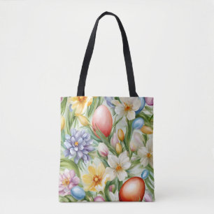 Graceful Apple Blossom, Tulips and Easter Eggs Tote Bag