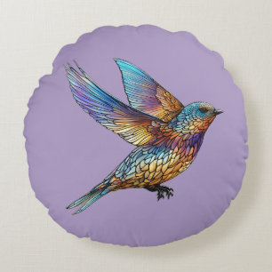 "Graceful Aviator" Multi-coloured Swift Bird Round Cushion