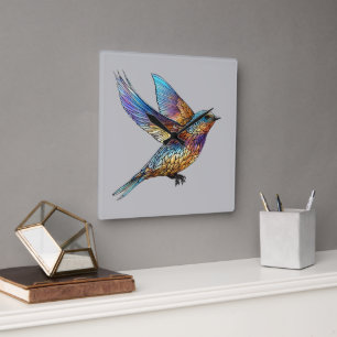 "Graceful Aviator" Multi-coloured Swift Bird Square Wall Clock