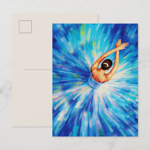 Graceful Ballerina in Cosmic Blue Vortex Pop Art Postcard