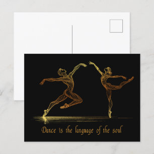 Graceful Ballet Dancers in elegant golden Line Art Postcard