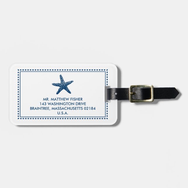 Graceful Beach Starfish | BLUE Luggage Tag (Front Horizontal)