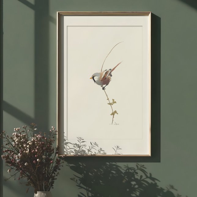 Graceful Bearded Reedling Watercolor Art Poster (Creator Uploaded)