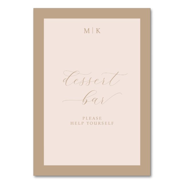 Graceful Beige Calligraphy Dessert Bar Table Number (Front)