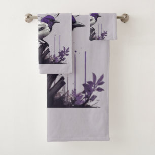 Graceful Bird & Purple Leaves Nature’s Palette Bath Towel Set