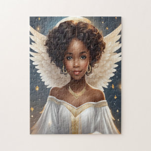 Graceful Black Angel with Halo Jigsaw Puzzle