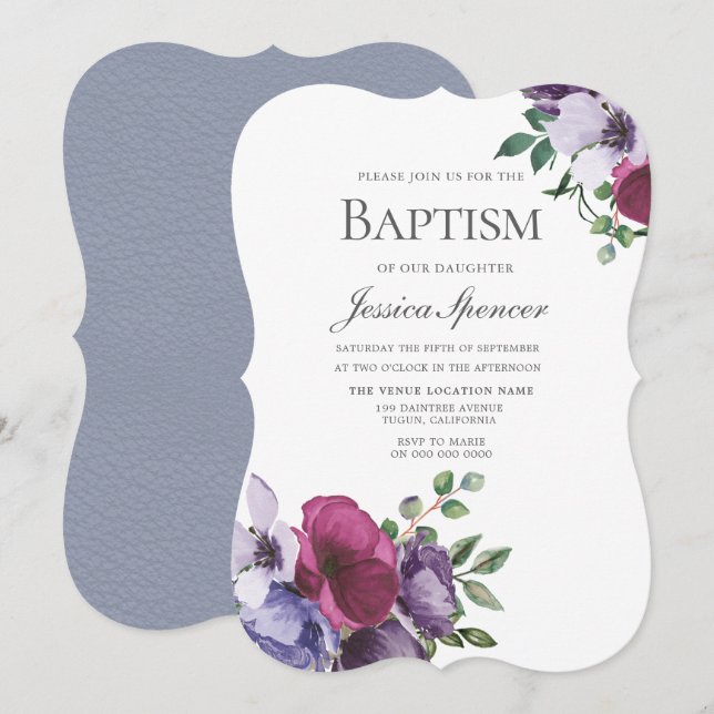 Graceful Blessing Watercolor Floral Baptism Invite (Front/Back)