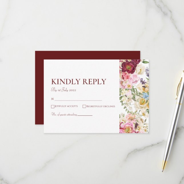 GRACEFUL Blooms Wedding RSVP Card (Front/Back In Situ)
