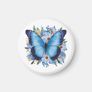 Graceful Blue Butterfly on Floral Magnet