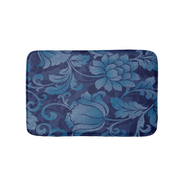 Graceful Blue Floral Bath Mat (Front)