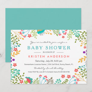 Graceful Blue Floral Cute Baby Shower Invitation