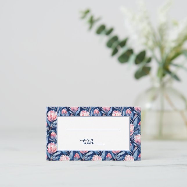 Graceful Blue Floral Pattern Place Card (Standing Front)