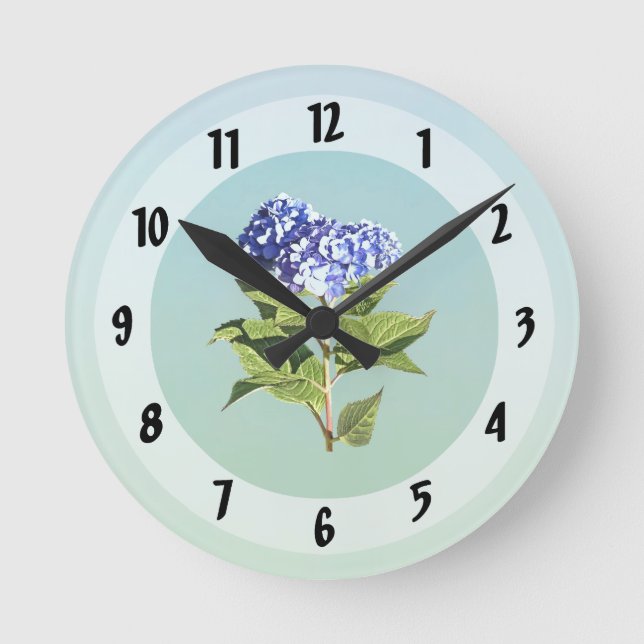 Graceful Blue Hydrangea Round Clock (Front)