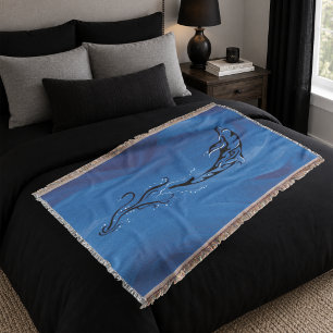 Graceful Blue Tribal Dolphin Ocean Throw Blanket