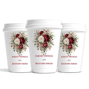 Graceful Blush Burgundy Floral Wedding Cups