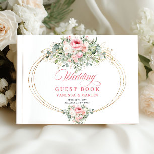 Graceful blush floral gold greenery rustic wedding guest book