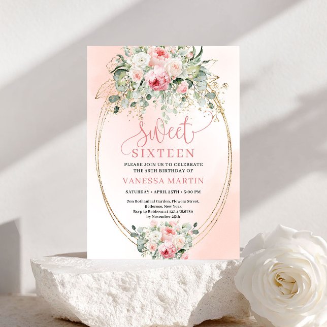 Graceful Blush Rose Gold Sweet Sixteen Invite (Graceful Blush Rose Gold Sweet Sixteen Invite)