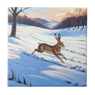 Graceful Bounds of Hare : Full of Winter Joy Ceramic Tile