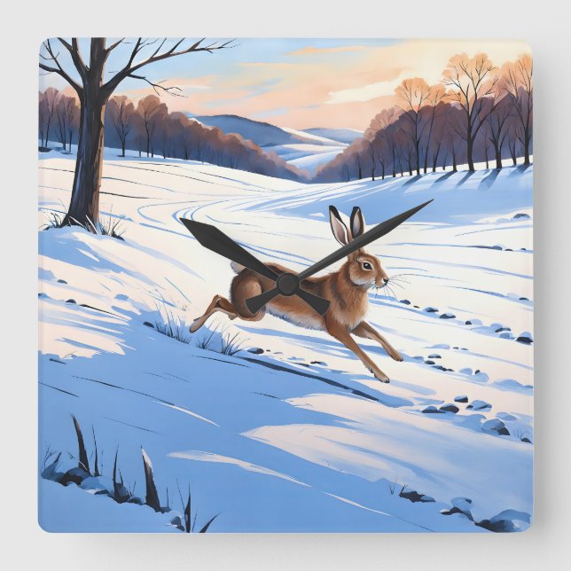 Graceful Bounds of Hare : Full of Winter Joy Square Wall Clock (Front)